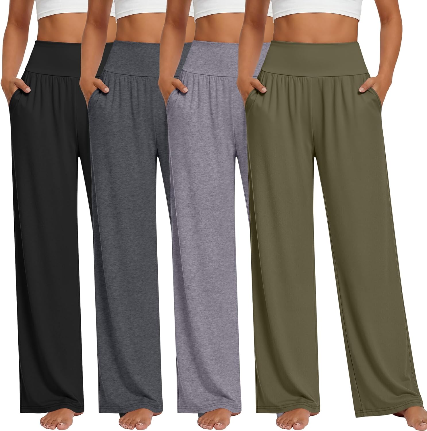 Neer 4 Pack Women's Wide Leg Yoga Pants High Waist Casual Sweatpants Loose Cozy Lounge Pajama Flowy Pants with Pockets
