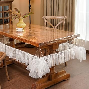 ARTABLE Off White Vinyl PVC Tablecloth Lace Border Waterproof 52 x 70 Inch