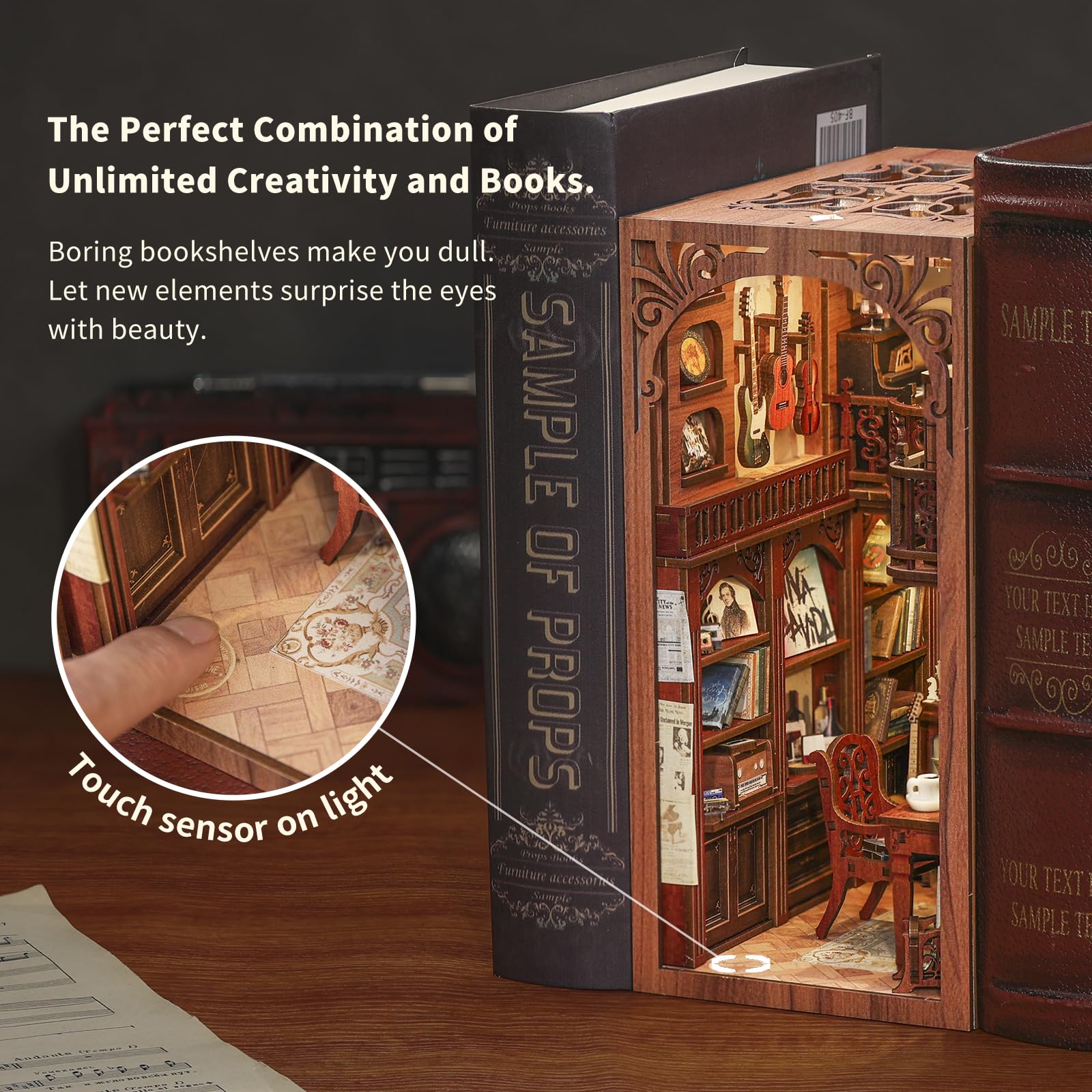 Fsolis DIY Book Nook,Kit per Libri Fai da te,Book Nook in Legno con Led,Puzzle in legno 3D,Costruire il Libro,il Montaggio e l'incollo dei Pezzi,Semplice da Montare,Regalo per Ragazzi