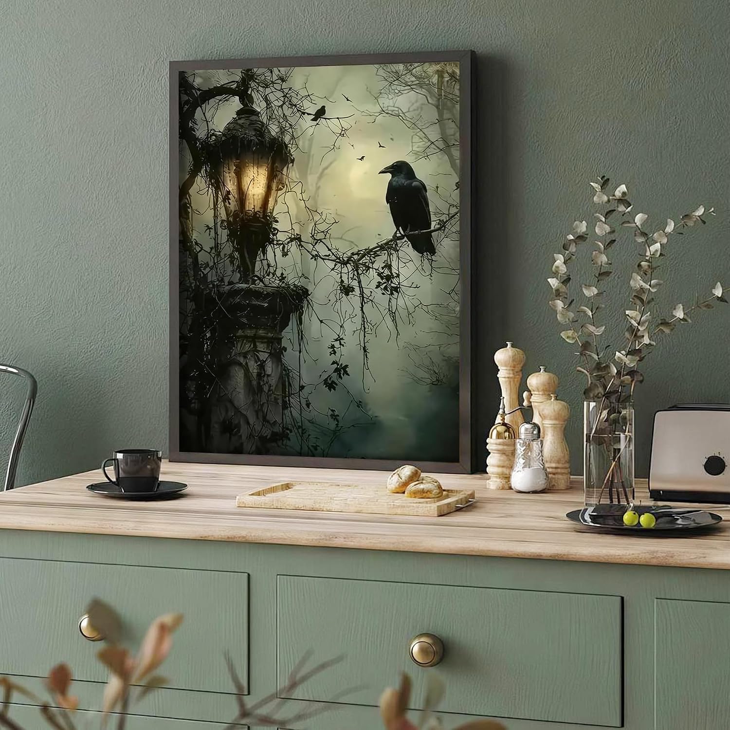 Hutarosl Diamond Art Kits for Adults Beginners- Gothic Dark Horror Forest Crow Diamond Painting for Adults Beginners, Halloween Gem Painting for Adult and Crafts Home Decor 12x16inch