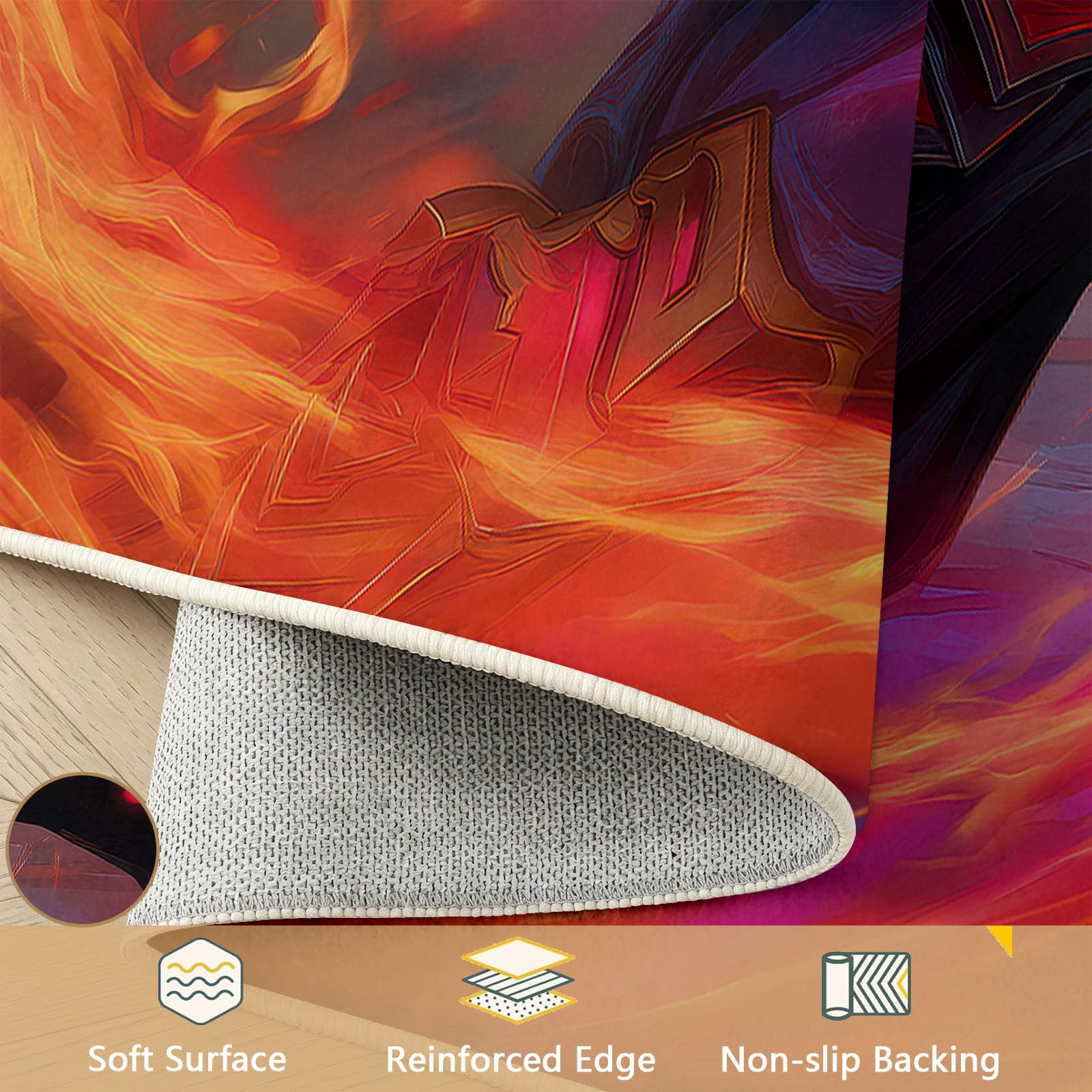 Tapis Salon Japonais Gaming 140 x 200 cm Samouraï Flamme Katana Lavable en Machine Rug | AntidéRapant Poil Ras, pour Salle de Bains, Chambre, Salle à Manger et Cuisine, Multicolore