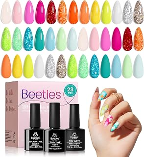 Beetles Gel Nail Polish Set, 20 Colors Neon Hot Pink Glitter Yellow Orange Blue Pastel Gel Nail Polish Kit Base Glossy & Matte Top Coat Rainbow Nail Gift for Women Diva of Divas