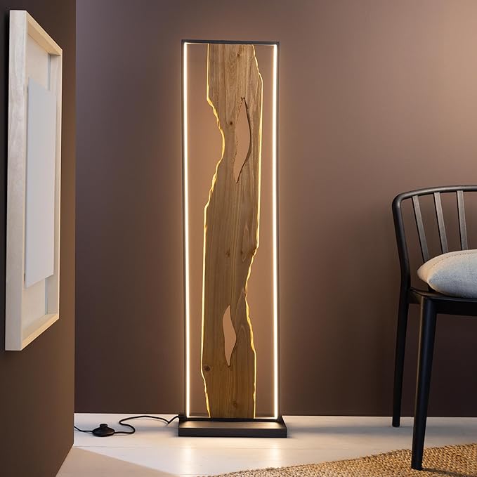 Lightbox Lightbox LED Floor Lamp | 120 cm | Wooden Floor Lamp with Foot Switch & LED Profile Strip | Decorative Lamp for the Living Room | Made of Aluminum/Metal/Pine Wood in Black |