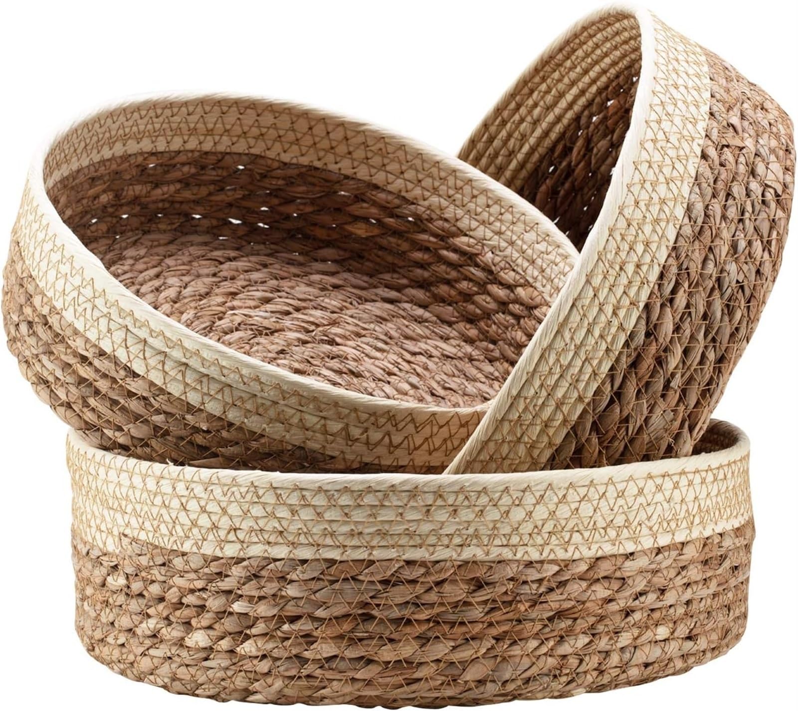 THE WHITE SHOP Round Rattan Baskets Set for Organizing - Wicker Storage Basket, Fruit and Bread Serving, Decorative Boho Gift, Countertop Baskets for Pantry and Bathroom (Color