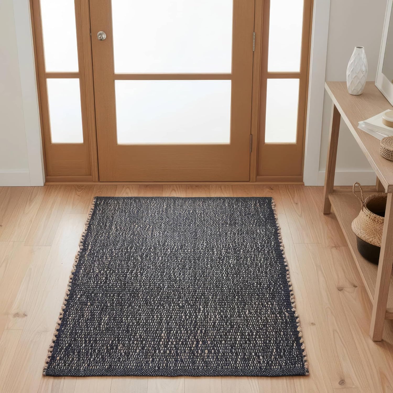 Charcoal Gray 20X30 Jute Rug Braided Construction - Farmhouse Woven Carpet - Mid-Century Modern Floor Covering for Entryway or Kitchen, 20" x 30"