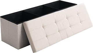 Storage Ottoman Bench Foldable Footrest Foot Stool, 45" Fabric Cream