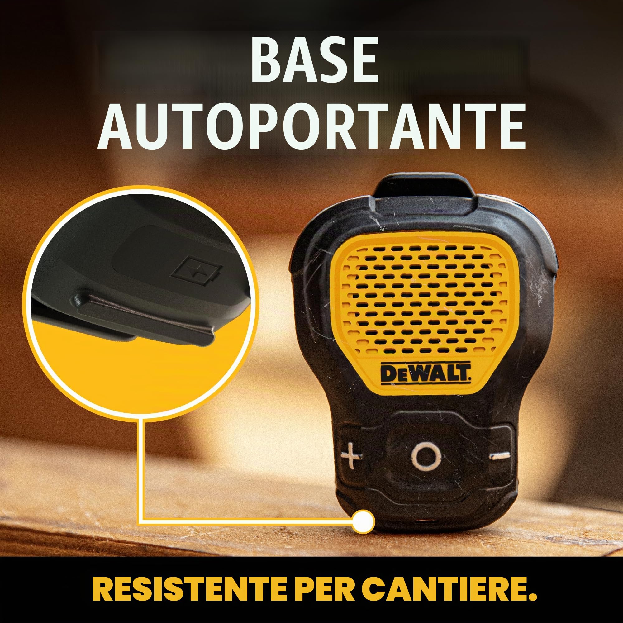 DEWALT Altoparlante Bluetooth indossabile (versione aggiornata), altoparlante portatile impermeabile senza fili, con clip, microfono integrato per musica/chiamate in vivavoce, altoparlante Bluetooth