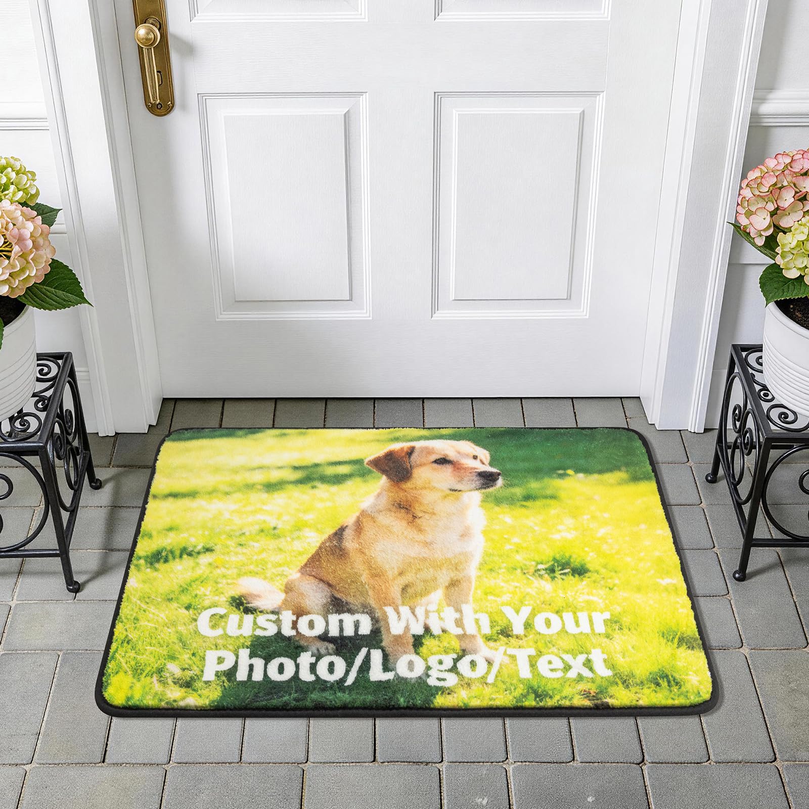 Tinyboy-hbq Personalised Door Mat Custom Doormats with Photo Text for Dog Cat Family Welcome Mat Indoor Outdoor Entrance Front Door Non-slip Washable New Home Gift 40x60cm — image 1