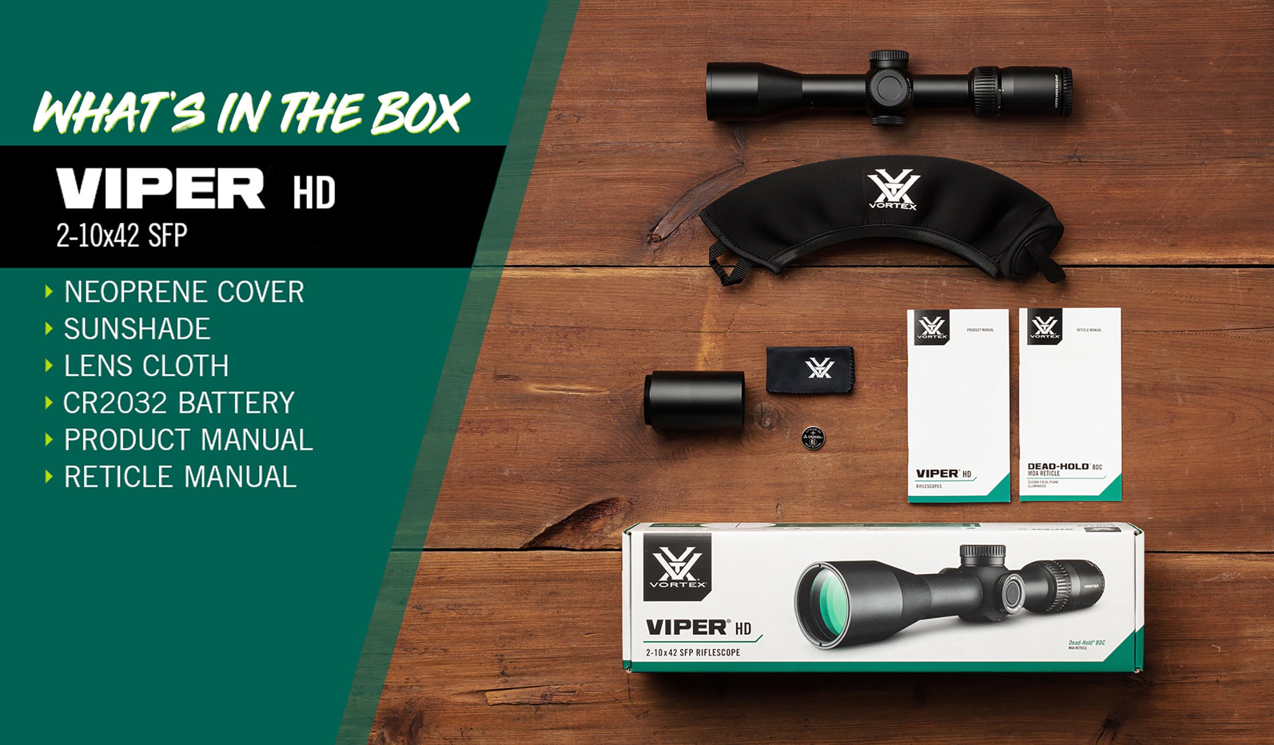 Vortex Optics Viper HD 2-10x42 - Alcance de segundo plano focal - Retícula BDC MOA de retención muerta