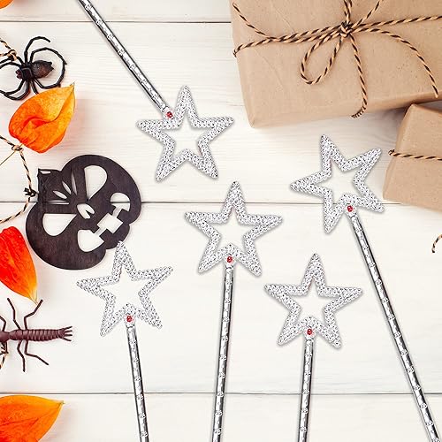 Miniatura 6 de JOYIN Paquete de 12 varitas de estrella varitas de ángel de princesa plateadas de 13 pulgadas varitas de hadas para Halloween niñas y niños