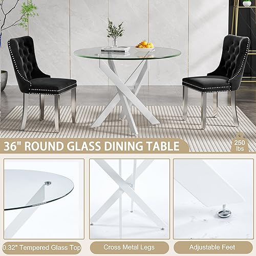 Miniatura 110 de Mesa de comedor de cristal de 51 pulgadas para 4, mesa de comedor rectangular contemporánea con parte superior de vidrio templado y patas de acero