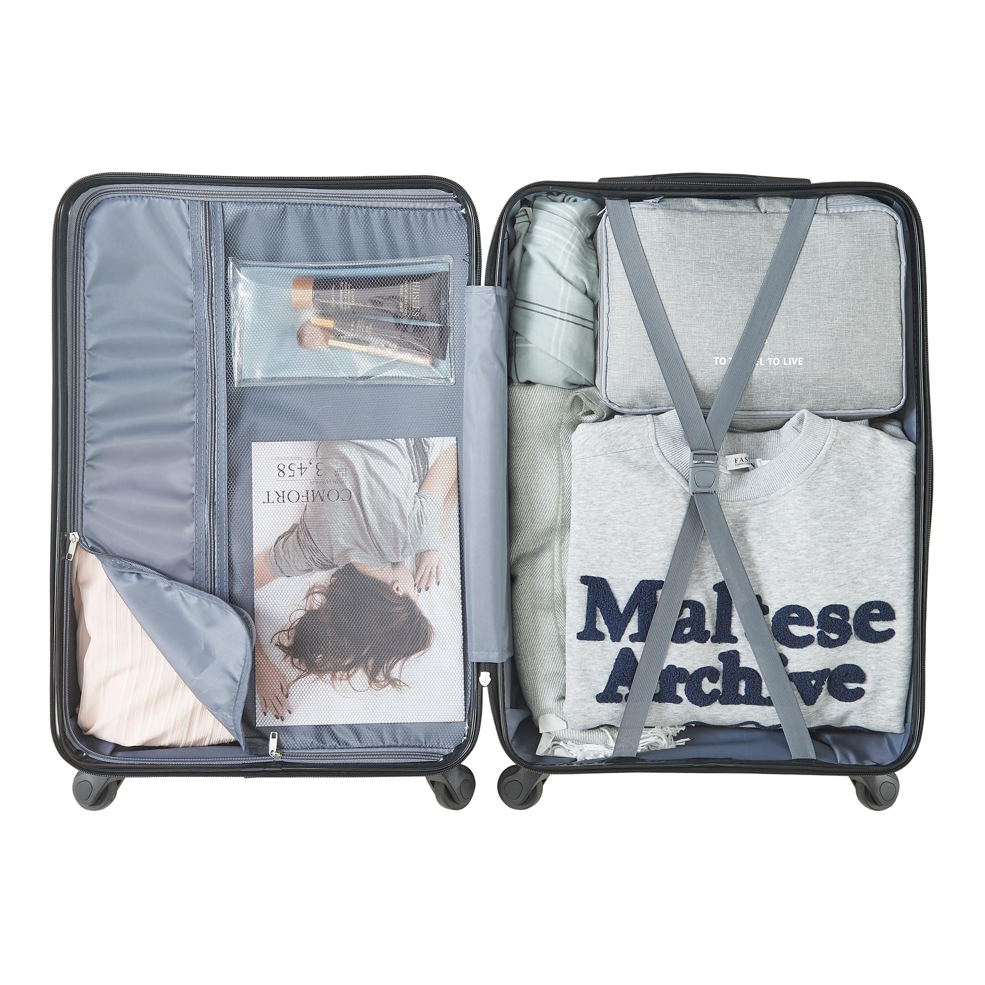 pro.tec Set di 3 Valigie Rigide di Diverse Misure S/M/L con Manico Telescopico Set Trolley a 4 Ruote con Chiusura TSA e Bilancia Pesa-Bagagli 40/70/100 L - Grigio Chiaro