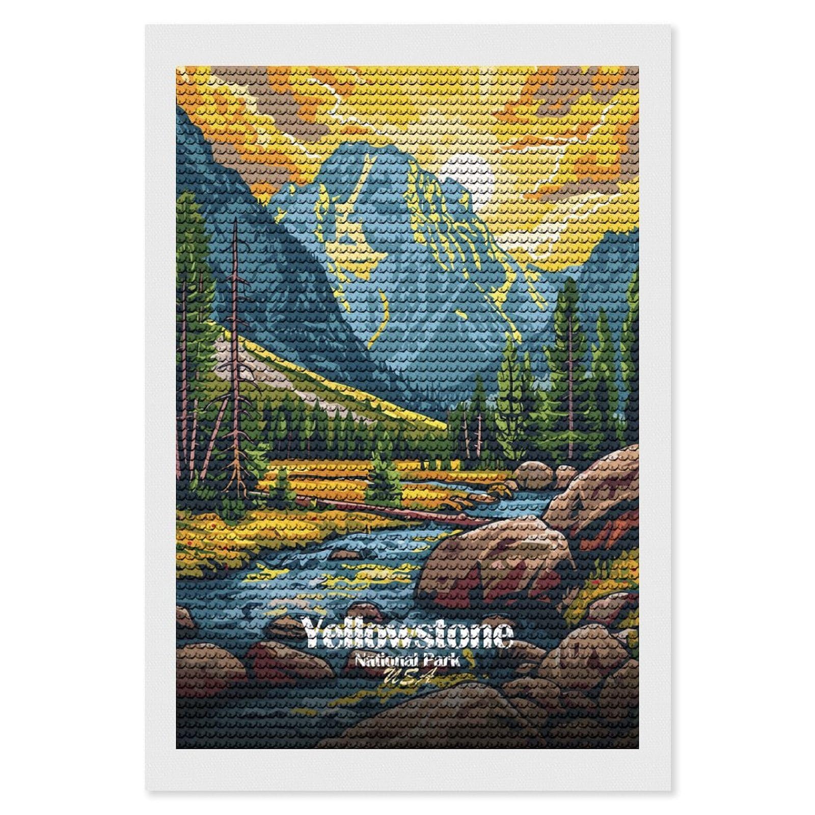 Junmoney Yellowstone National Park Landscape Illustration Diamond Art Canvas 8"x12", Full Kit Included, Bedroom Decor, for Beginners, Thoughtful Handmade Gift