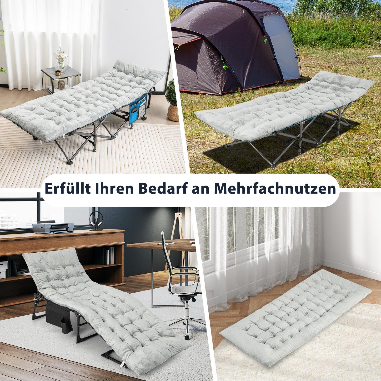 SOARS Liegenauflage 190 x 70cm, 7 cm Dicke Polsterung Auflage für Deckchair, Sonnenliege, Gartenliege, Feldbett (Grau)