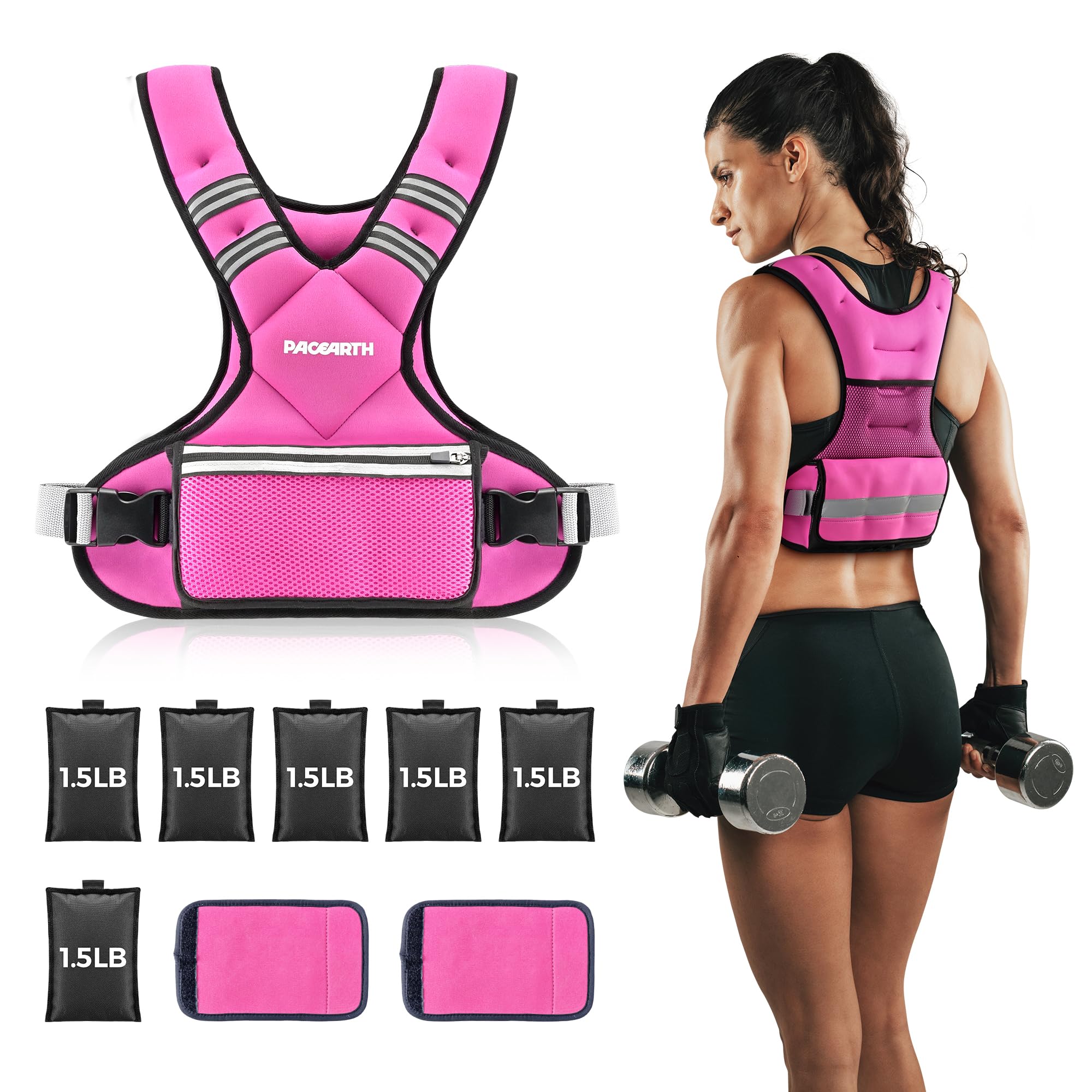 Photo 1 of Adjustable Weighted Vest PACEARTH Ironsand Weight Vest with Six 1.5-lb Adjustable Weights, 11-20 lbs Total, Big Zipper Pouch, Home Workout Weight Vest for Men and Women in Cardio and Strength Training