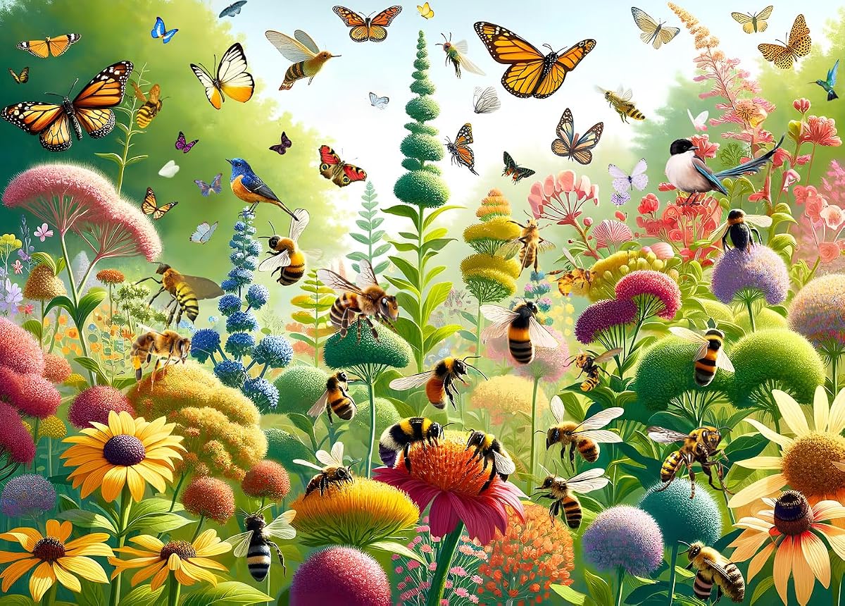 Puzzle 1000 elementów dla dorosłych, kolorowa gra w układanie puzzli - motyle i pszczoły - prezenty