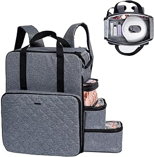 ELCUPA Nail Polish Organizer Backpack Holds 84-93 Bottles and a Nail Lamp, Nail Tech Storage Case Large Nail Polish Bag with 3 Removable Boxes and Tools Organizer Sections (Gray)