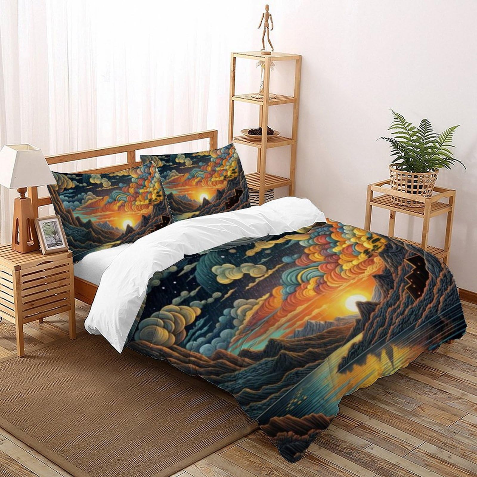 Housse de couette 200x200cm paysage imprimé 3D avec 2 taies d'oreiller fille Totem