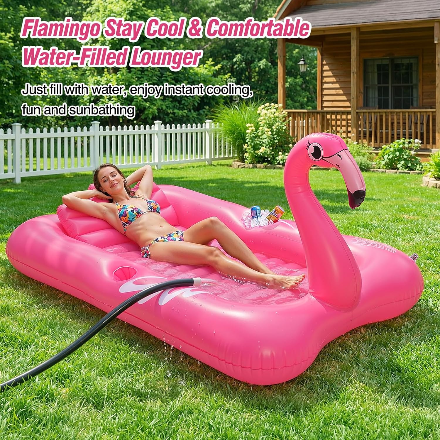 MoKo Inflatable Tanning Pool Lounger, Blow Up Tanning Bed with Pillow & Cup & Snack Holder, Layout Sunbathing Pool Floats for Backyard Lake Beach River Party