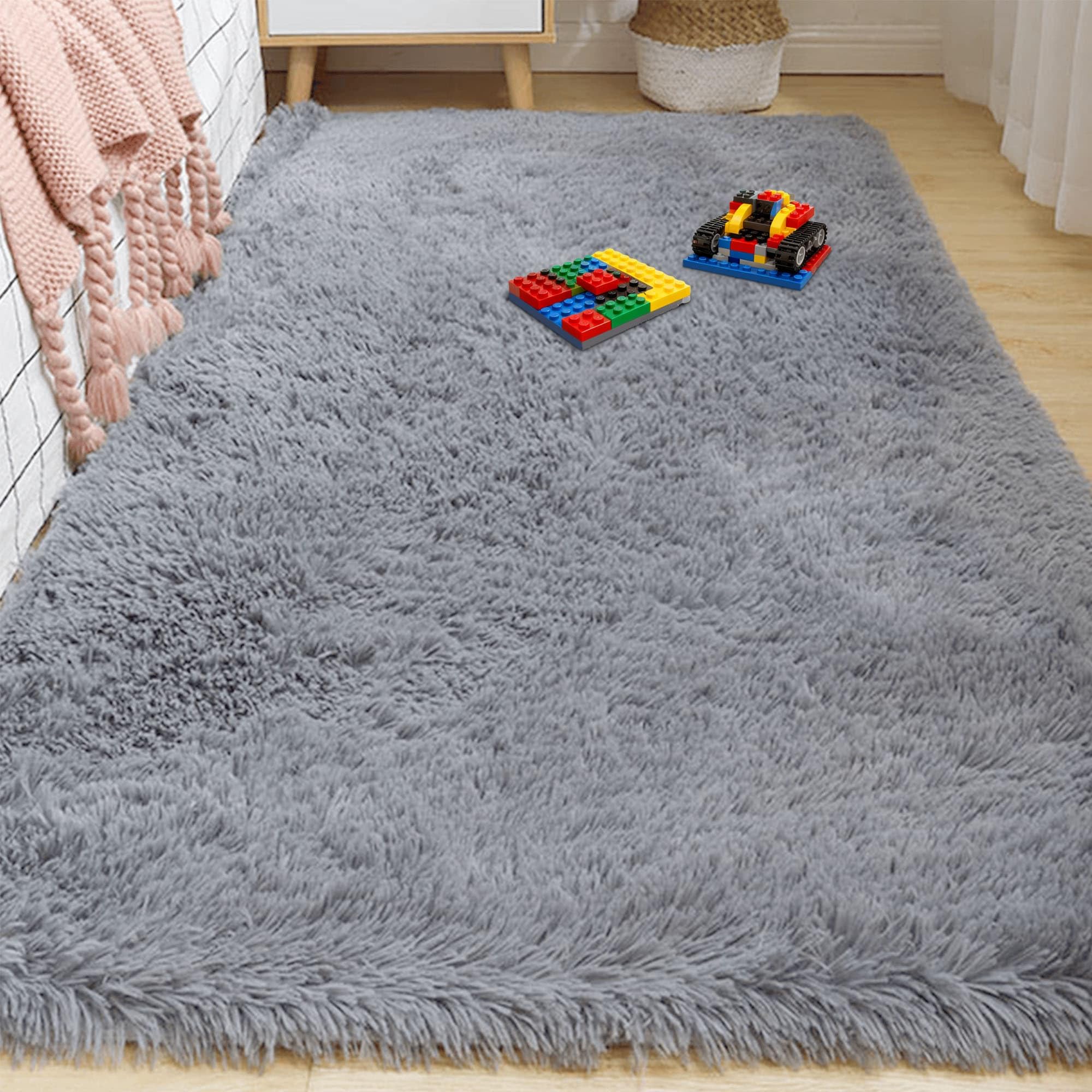 Tapis de salon 170 x 390 cm gris clair shaggy pour grande chambre moderne