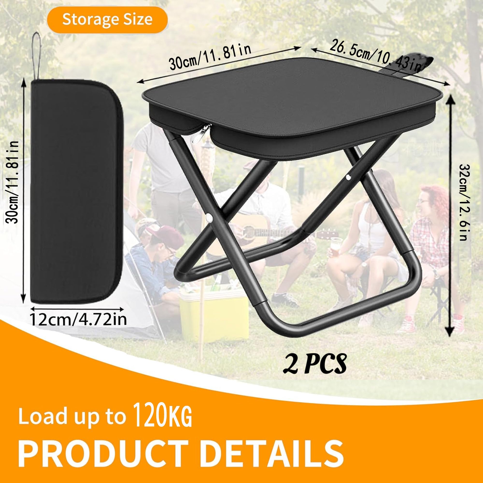 Sgabello Pieghevole Portatile, 2 Pezzi Sgabelli da Campeggio, Sedia Pieghevole per Esterni, Mini Sgabello da Campeggio, Sedile Piccolo Pieghevole,Sgabello Telescopico,per Viaggi,Pesca,Picnic,Barbecue