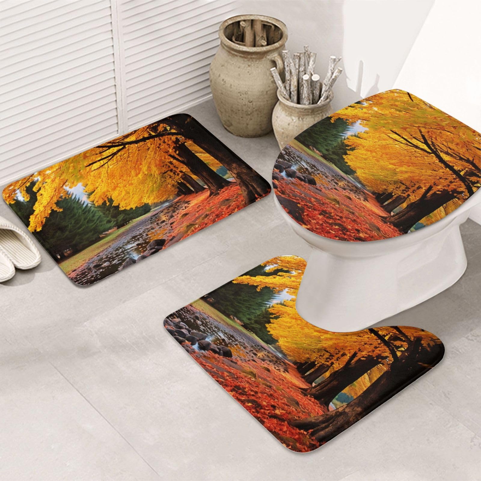 Housse pour abattant de toilette et tapis déco couleurs d'automne