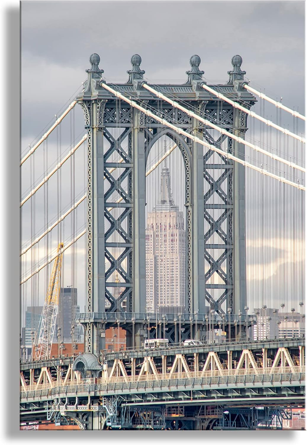 Manhattan Bridge Wall Art Print with Photograph of Empire State Building New York City