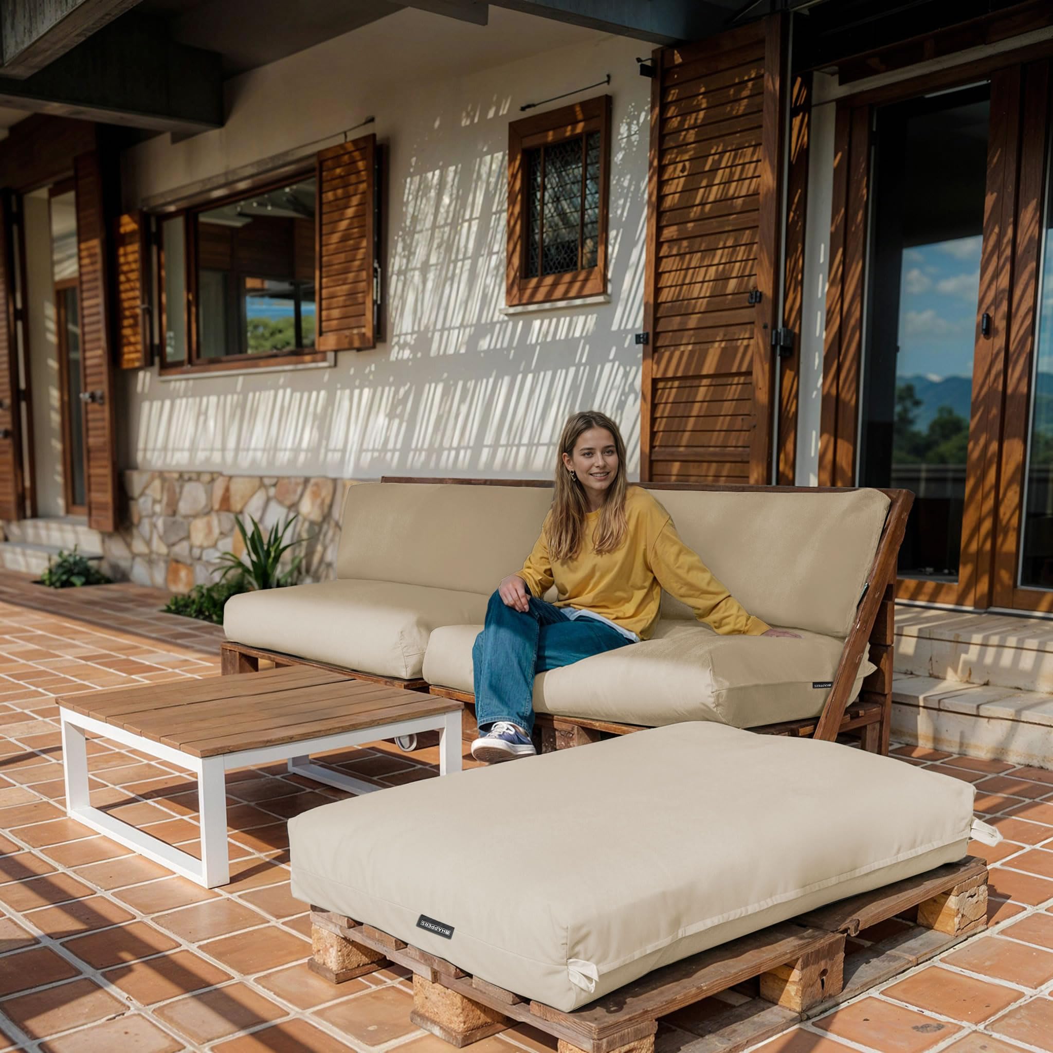 HAPPERS Cojín para Palets Toldotex Impermeable Crudo Set: Asiento 120x80x20 (Liso) + Respaldo 120x45x20 (Liso)