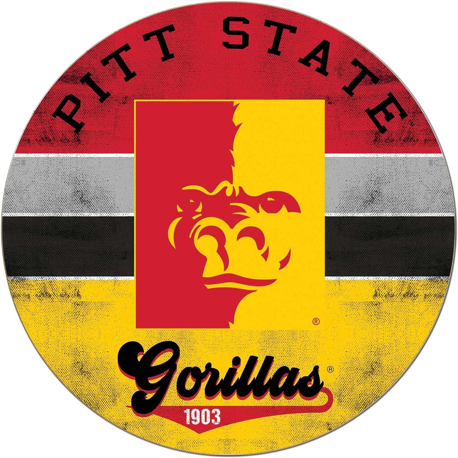KH Sports Fan Pittsburg State Gorillas Multi-Color Retro Circle Sign, 20x20 Inches, Gorilla Decor; Display Your Team Spirit with This Unique Pittsburg State University Gorilla Wall Art