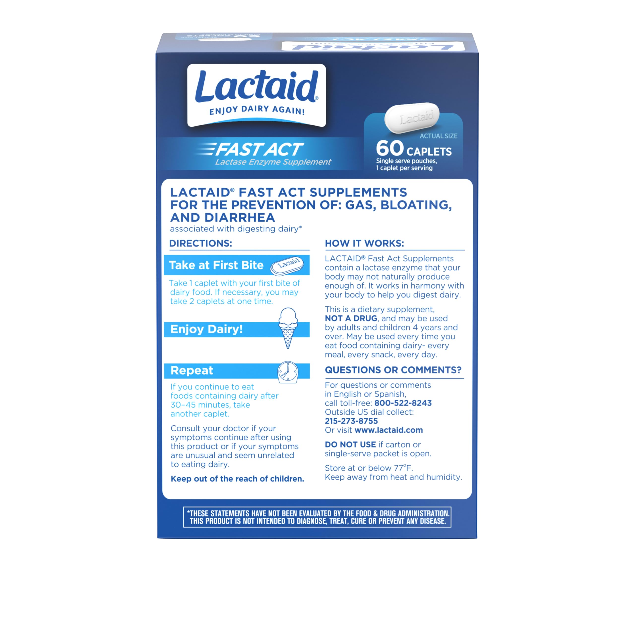 Lactaid Fast Act Lactose Intolerance Relief Caplets, 60 Count — Amazon image 8