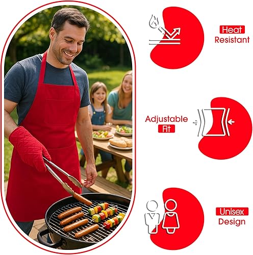 Miniatura 3 de PresenceHHH De Luxe - Juego de delantal para chefs y guantes de barbacoa con bolsillos ajustables, perfecto para hombres y mujeres, hogar, cocina al