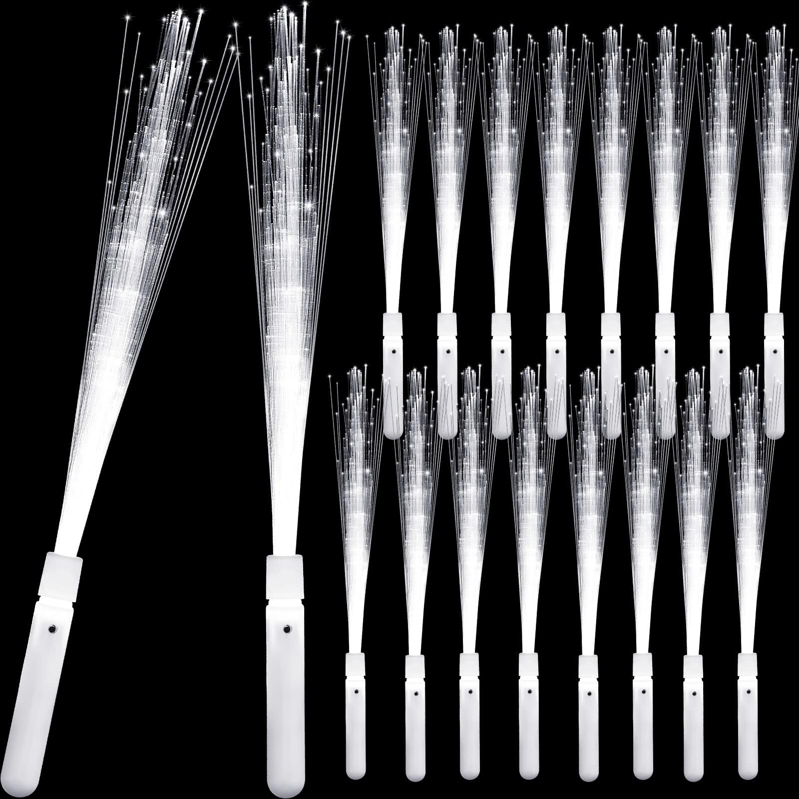 Fiber Optic Wand White Glow Sticks Long Light up Wedding Wand LED Magic Flashing Sparklers with 3 Light Modes for Wedding Bridal Shower Birthday Glow in The Dark Party Supplies, 14 Inch (24 Pieces)