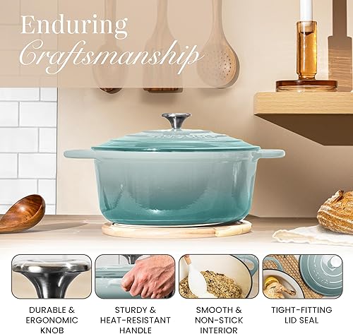 Vista 177 de Nuovva - Olla holandesa de hierro fundido con tapa – Cacerola esmaltada apta para horno hasta 500° F antiadherente – Utensilios de cocina Rojo