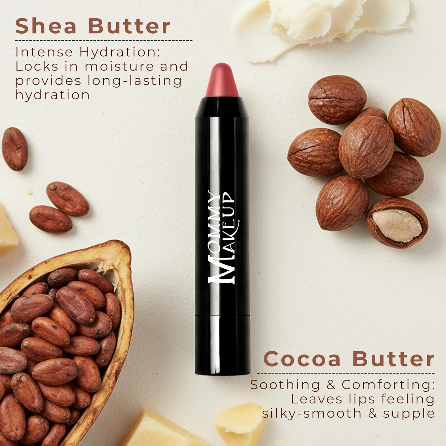 Mommy Makeup Triple Sticks Lipstick, Cream Blush & Treatment All-In-One with Shea & Cocoa Butter - Soft & Creamy Moisturizing Lip Crayon For Lips & Cheeks (Tess)