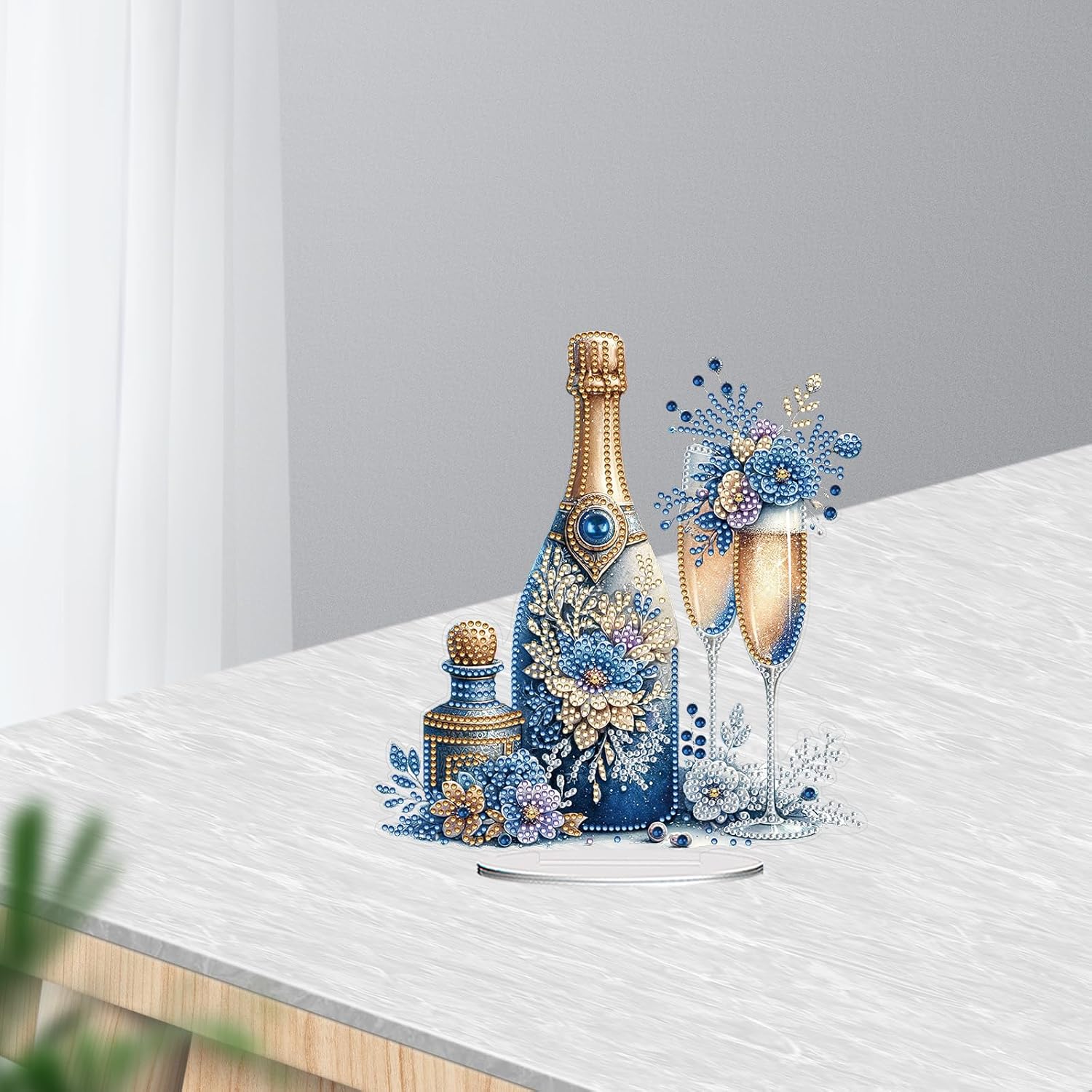 ARTopet 4Pcs DIY Diamond Desktop Ornaments Diamond Art Painting Tabletop Ornaments Single Sided Diamond by Numbers Mosaic Kits Home Decor-Champagne