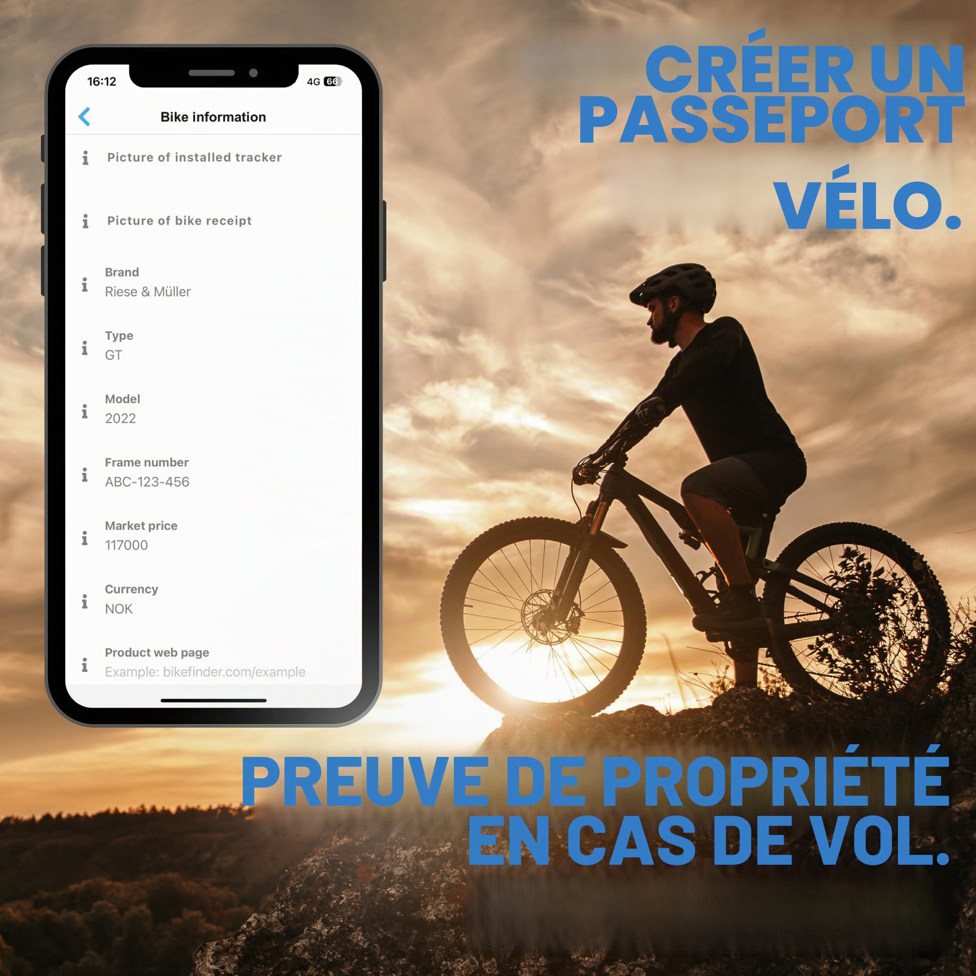 BikeFinder Traceur GPS Caché Guidon Localisation Protection Vol SIM Abonnement Requis