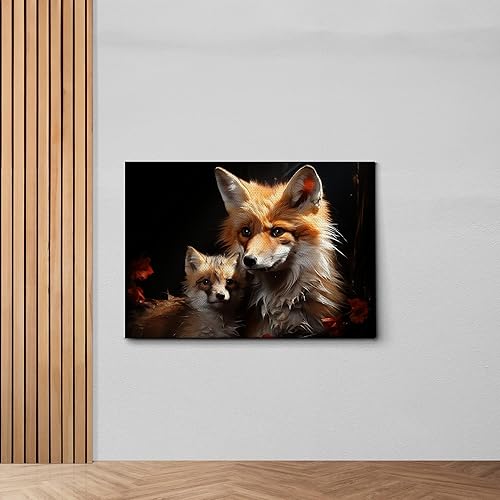Miniatura 6 de Fox Mother Cub Print, In The Style Of Stencil,Based, Kids Wall Art, Kids Wall Art Display, Mom And Baby Animal Art Print, Canvas, Home Decor