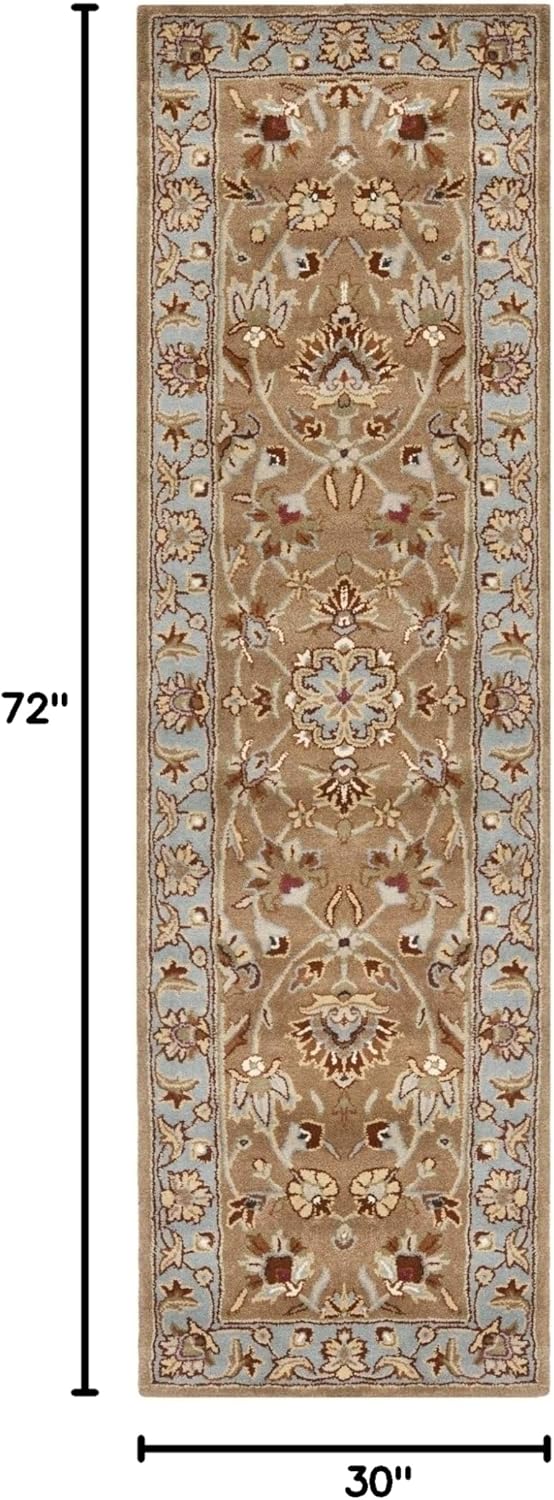 Beige and Blue Hand-Tufted Wool Runner Rug