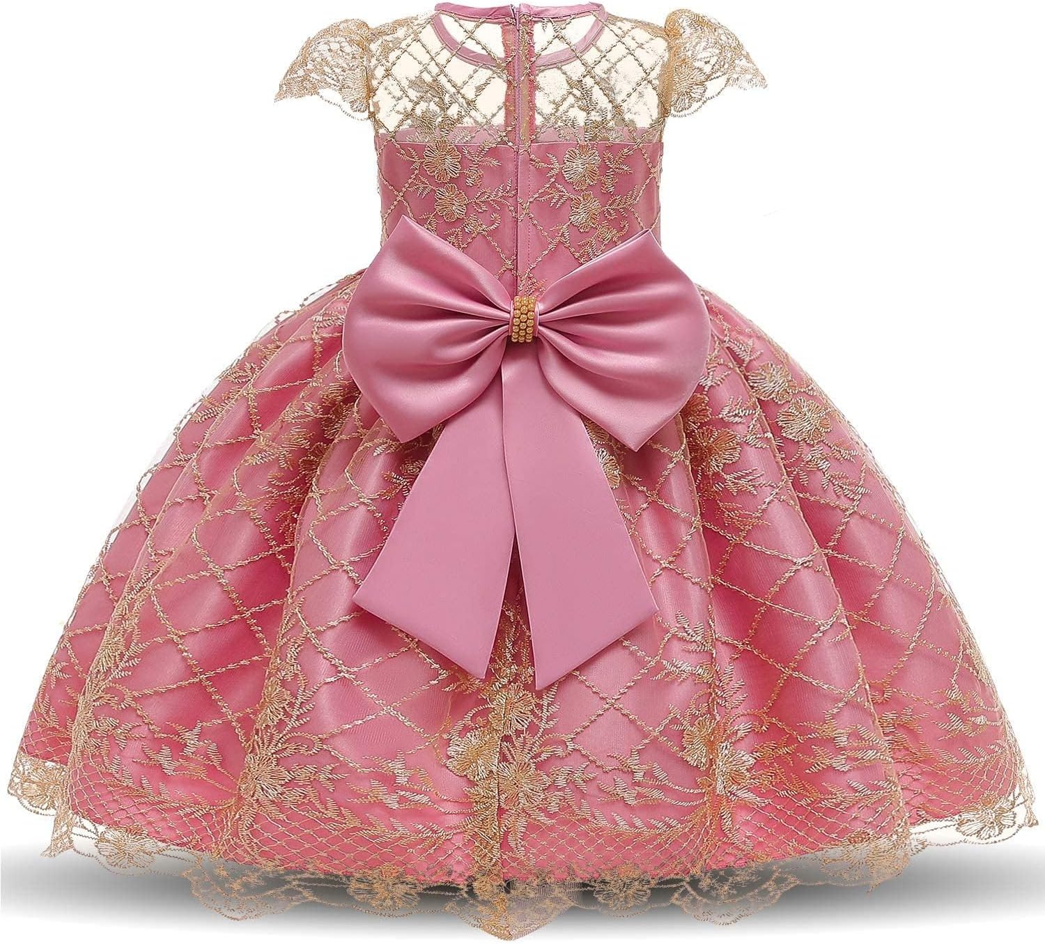 Girl Flower Printed Cotton Elegant Tulle Bow Belt Princess Dress