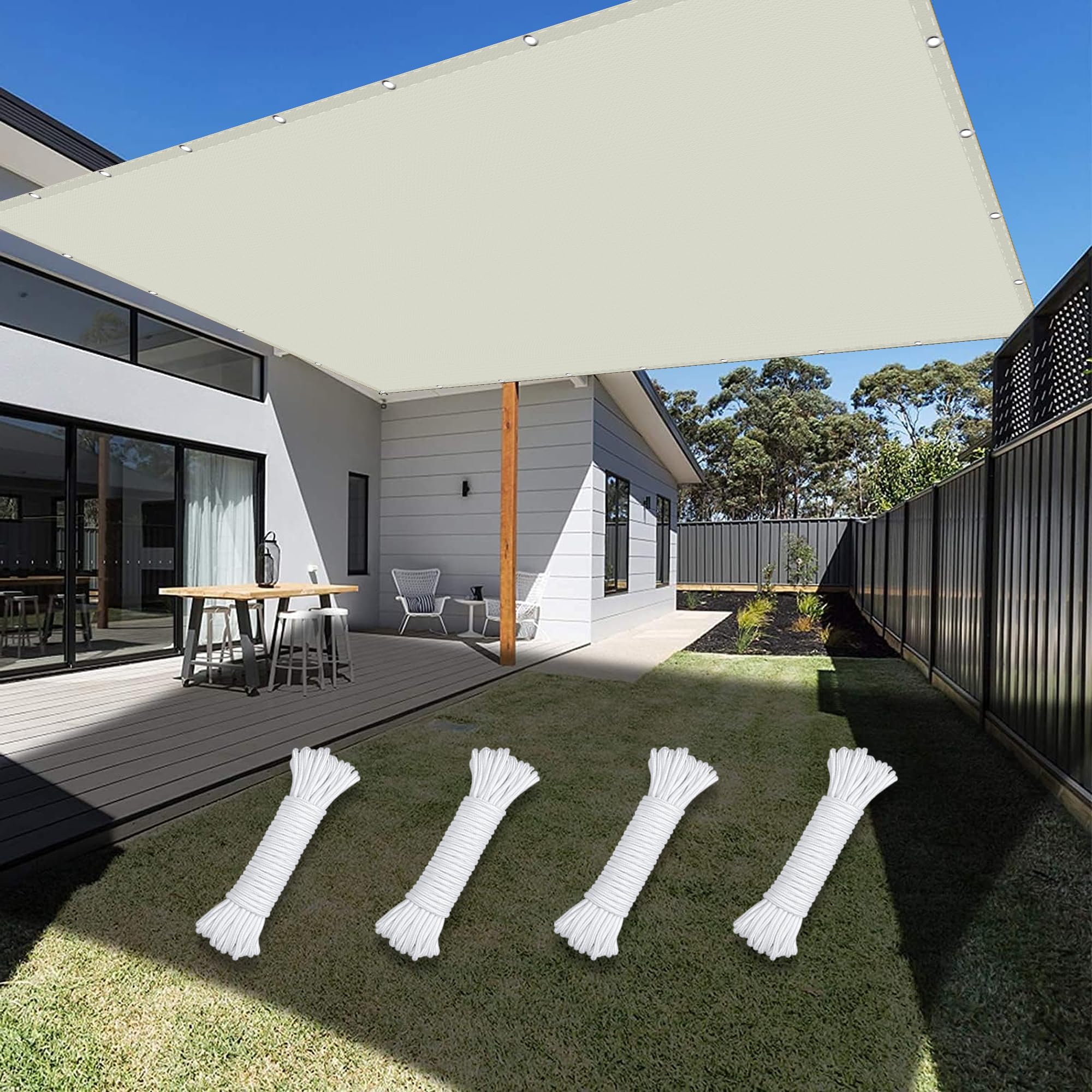 Voile ombrage imperméable 2.2x6m blanc cassé pour pergola et jardin