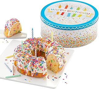 7 Confetti Birthday Cake in Gift Tin, Vanilla Cake with Glaze and Sprinkles Includes 24 Candles, Kosher, For Birthdays, 12 Servings"