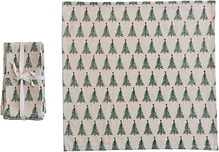 Creative Co-Op Stonewashed Cotton Napkins with Christmas Tree Print, Natural, Green and Red, Set of 4