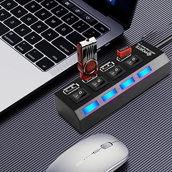USB C Hub Portable Multi-Port Data Adapter | Multipurpose USB Hub with Individual Button for Remote Work Game Setup Studio Travel Classroom Co-Working Space Photography