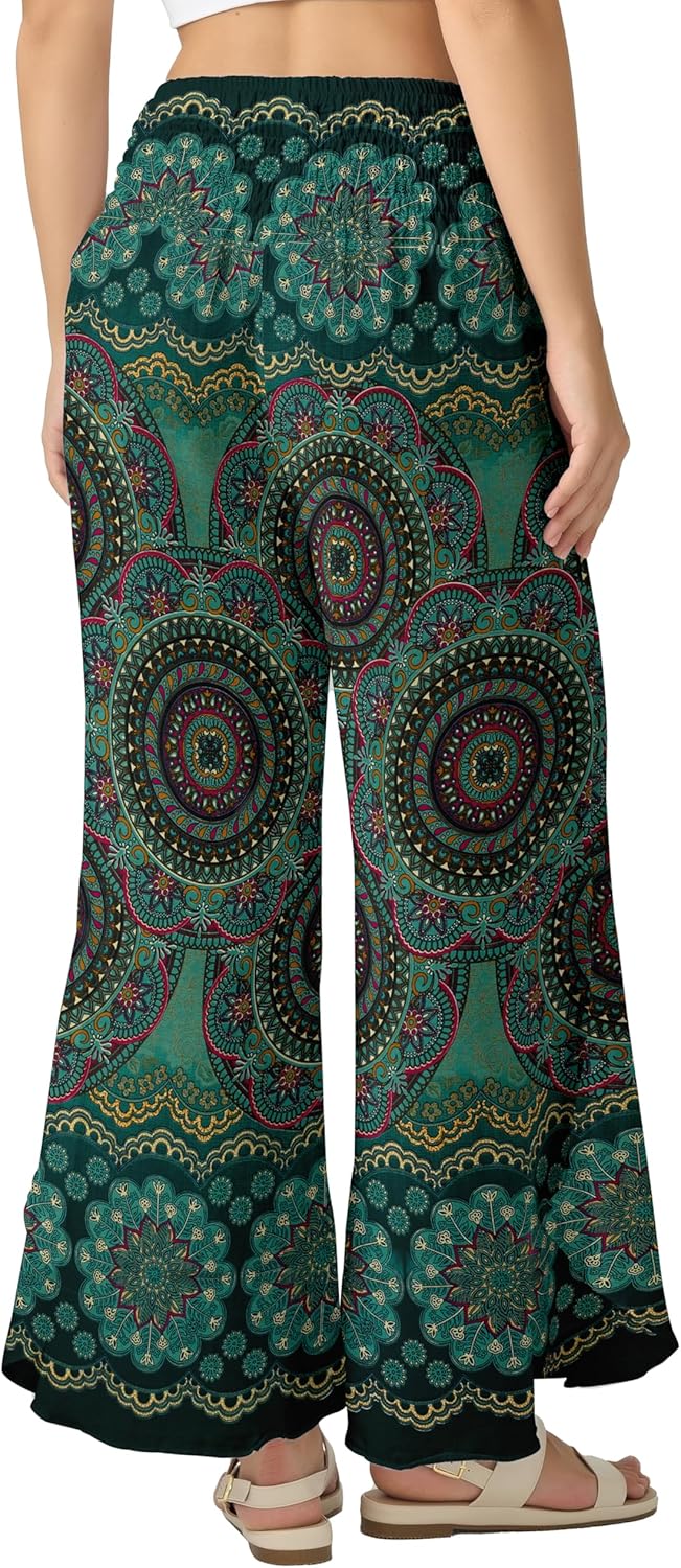 Joob Joob Palazzo Pants for Women - Boho Flare Leg Wide Summer Pant Women - Harem Waist Flowy Bottoms with Pockets - Image 2