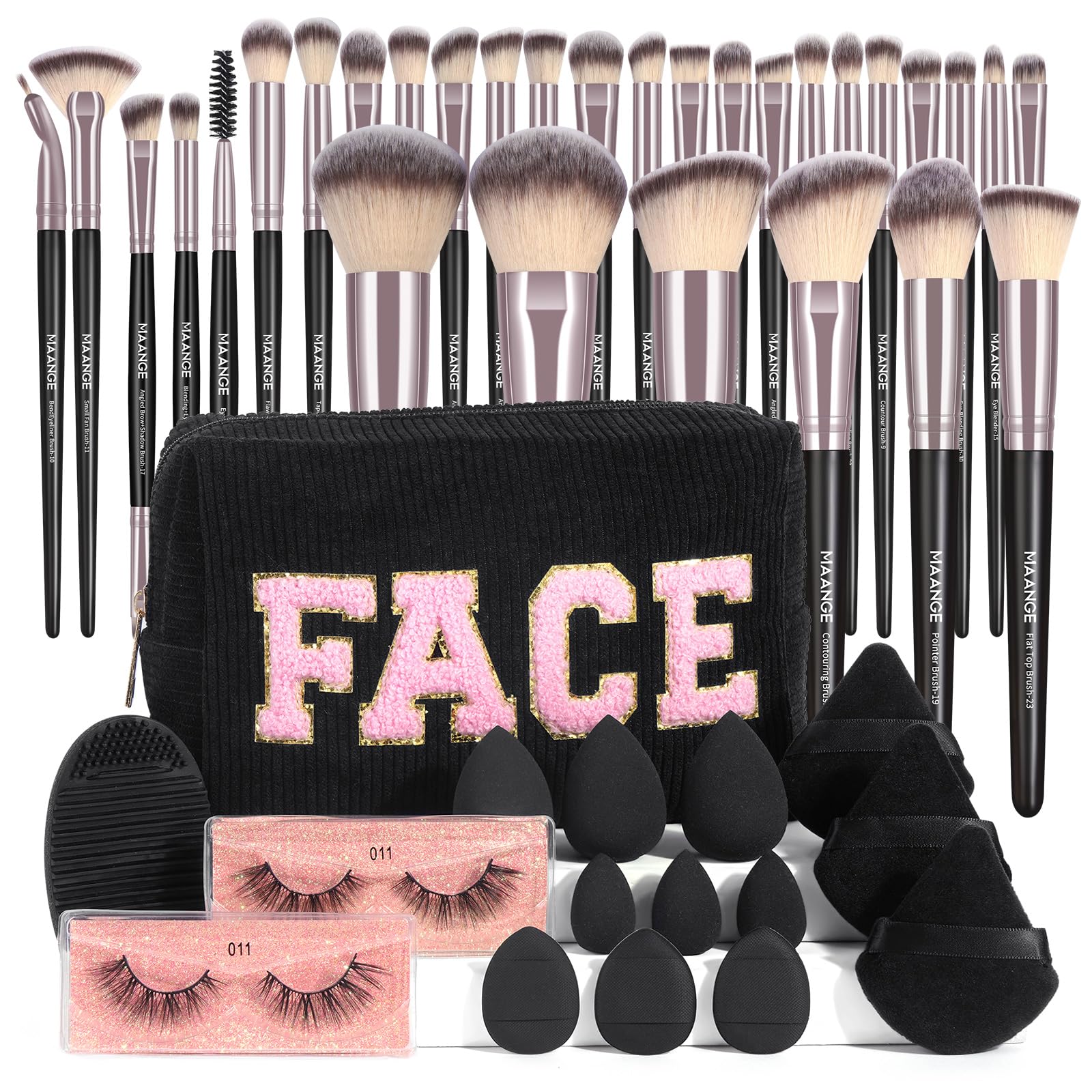 MaangeMakeup Brushes, 46 Pcs Make up Tool Set, Premium Synthetic Make up Brush Set Multi-functional Makeup Kit (Black, 46 Piece Set)