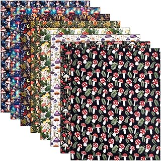 PH PandaHall 8pcs Mushroom Cotton Fabric Mushroom Leaves Quilting Fabrics Forest Plants Patchwork Fabric Botanical Woodland Fabrics for Sewing DIY Crafting Scrapbooking Home Decor, 19.6x17.7 Inch