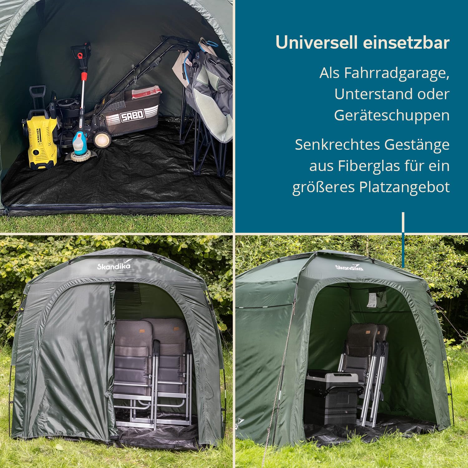 Skandika Storage Tent L | Namiot na narzędzia, garaż rowerowy, wysokość 1,7 m, wodoszczelny, odporny na warunki zimowe, z podłożem, namiot magazynowy, schronienie, garaż rowerowy, namiot | do użytku