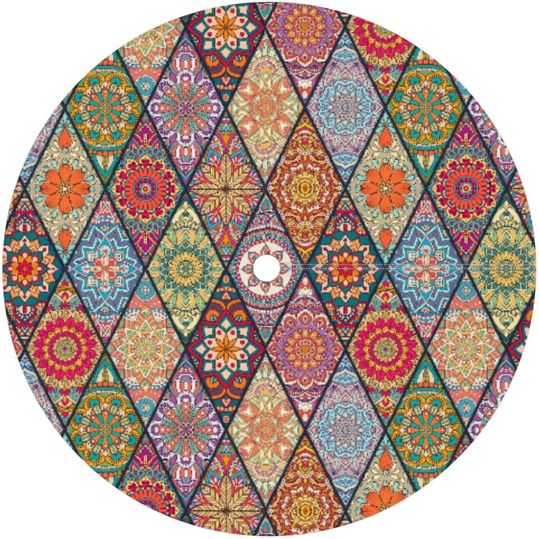 Colorful Mandala Geometric Outdoor Round Tablecloth with Umbrella Hole and Hidden Zipper Elastic Edged Circle Table Cloth Waterproof Fitted Table Covers for Picnic Camping Garden Fit 45-56inch