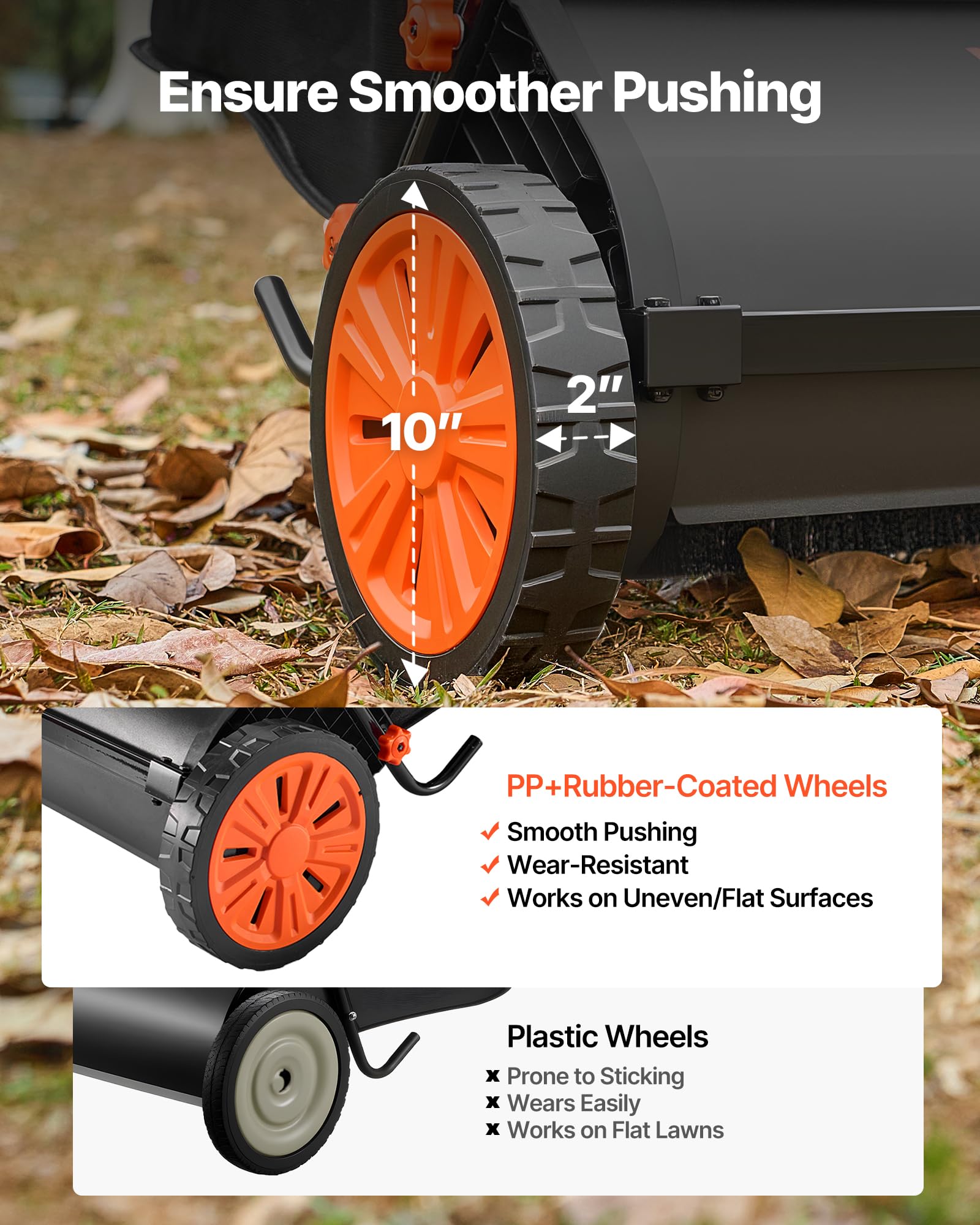VEVOR Barredora Peinadora Césped Manual, Ancho de Trabajo de 66 cm, Cepillo para Césped, Saco de Recogida de 198 L, 10 Alturas Ajustables, para Limpiar Hojas Piñas Agujas de Pino en Jardín Acera Patio