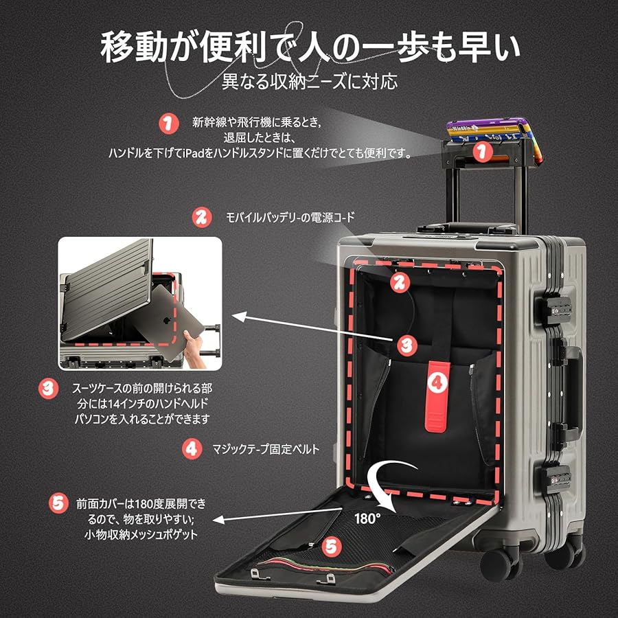 訳アリ[GGQAAA] スーツケース キャリーケース MサイズUSB 黒 アルミ Amazon.co.jp: [GGQAAA] luggage 特別の収納 スーツケース出張